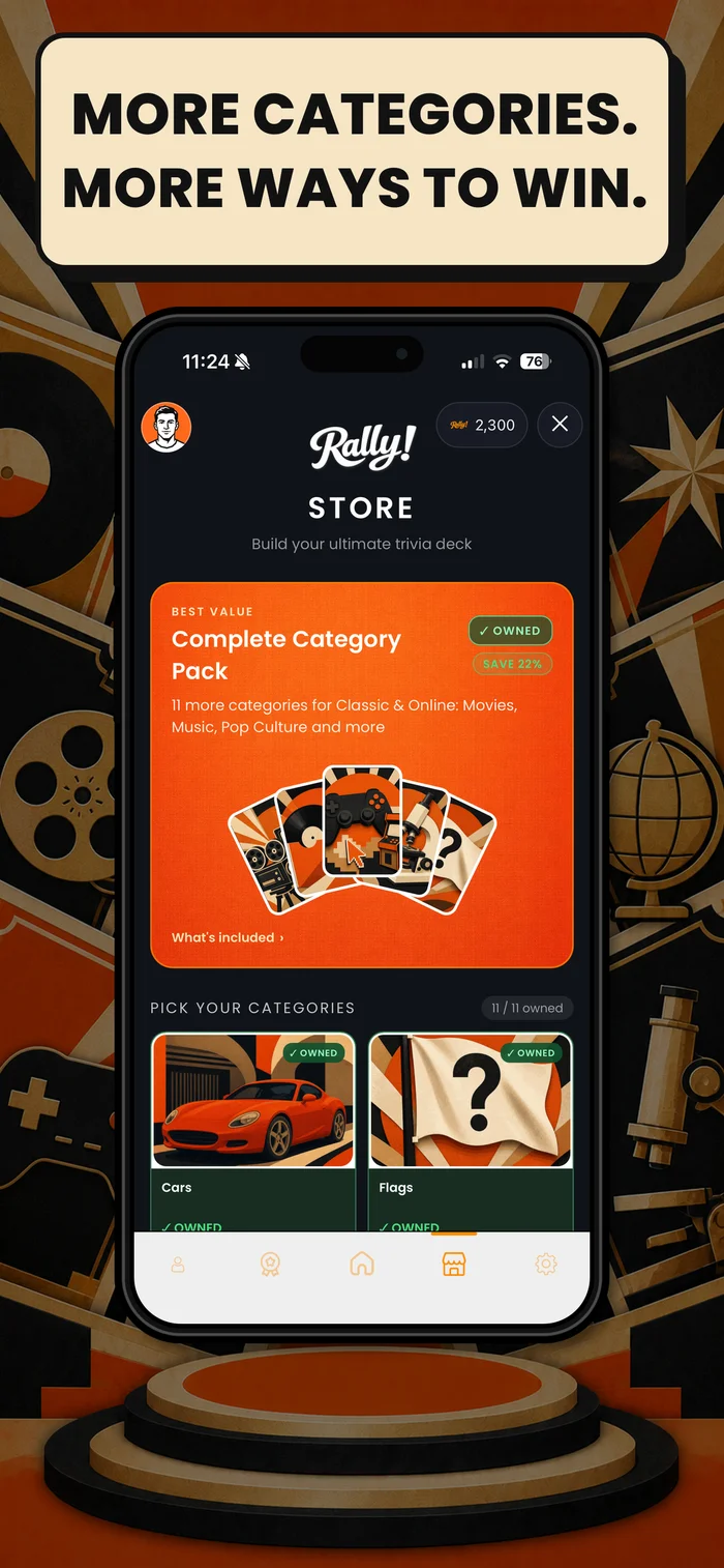 More categories in the Rally Store, more ways to win